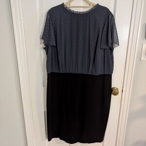 LOFT Black and Blue Midi Dress